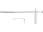 En metalldjupsmätare med en linjal markerad från 0 till 20 cm och en L-formad insexnyckel.