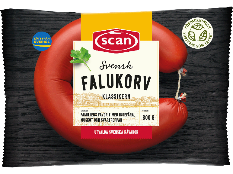 Klassisk svensk falukorv med ingefära, muskot och svartpeppar, 800 g.