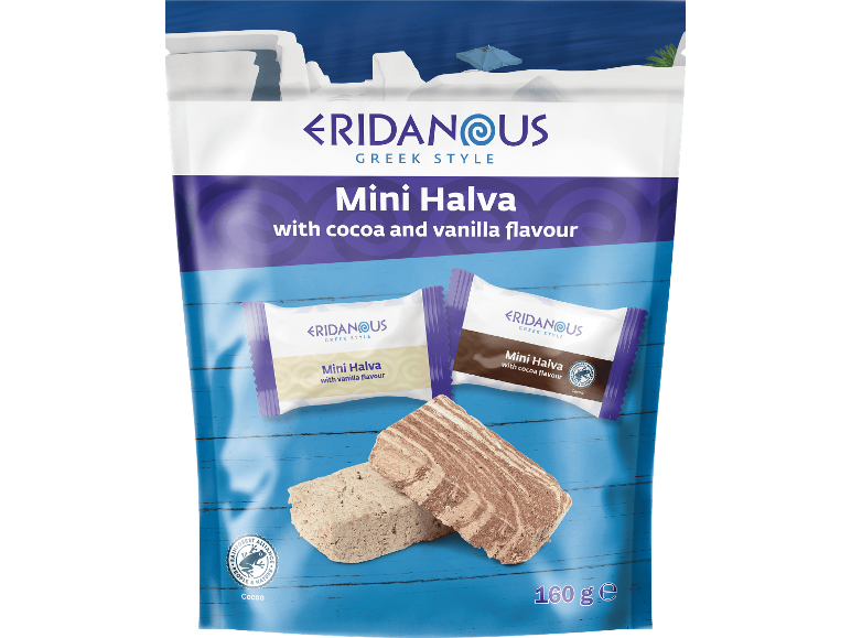 ERIDANOUS mini-halva i grekisk stil med kakao- och vaniljsmak, 160 g.