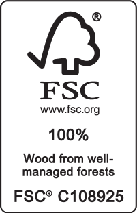 Certifierad trämärkning: 100% från välskötta skogar, certifikatnummer C108925.