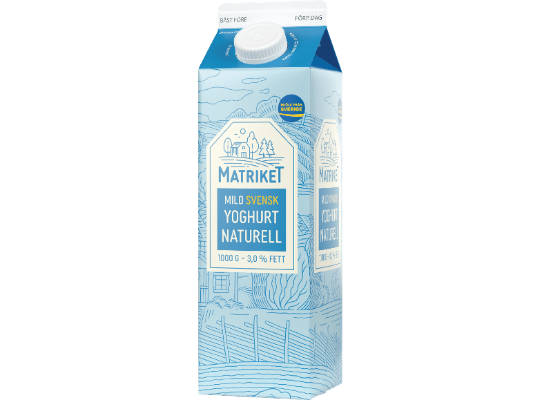 Matriket mild svensk yoghurt naturell, 3,0 % fett, 1000 g förpackning.