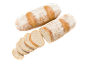 Lantbröd, ett helt och ett skivat, på svart bakgrund.