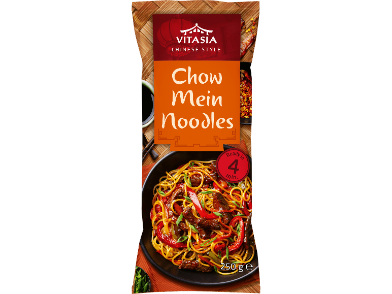 Chow Mein nudlar med nötkött och paprika, klara på 4 minuter, 250 g.