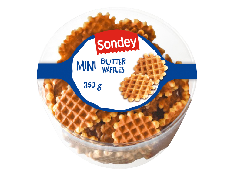 Mini smörvåfflor i en genomskinlig behållare, 350 g.