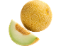 Hel melon och en melonskiva med frön på svart bakgrund.