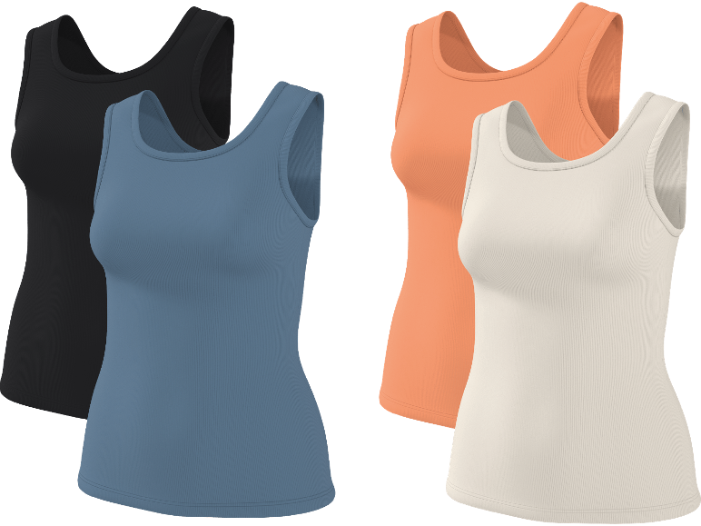 Fyra ribbade linnen för kvinnor i svart, blått, orange och beige.