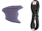 Lila gua sha-verktyg och en svart USB-laddningskabel.