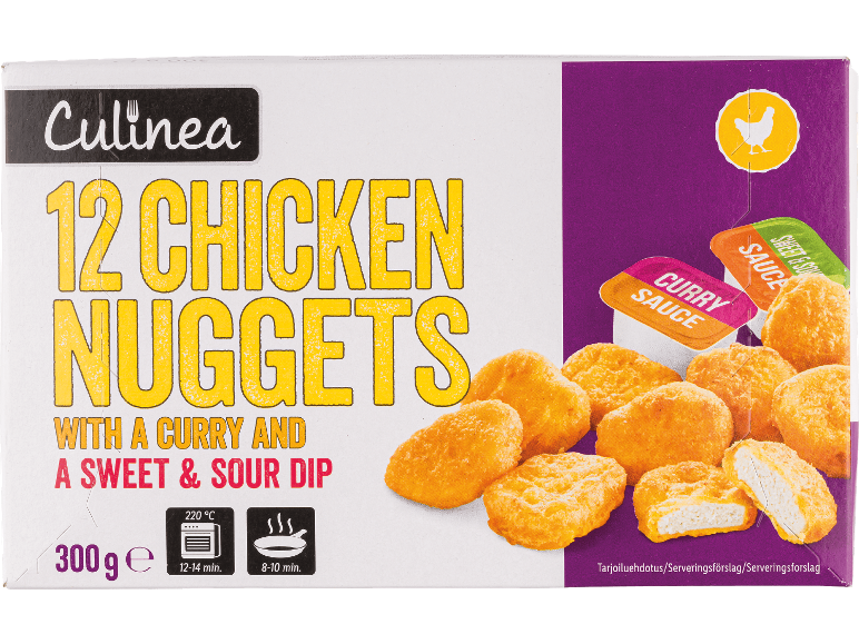 Culinea Kycklingnuggets med curry- och sötsur sås, 300 g