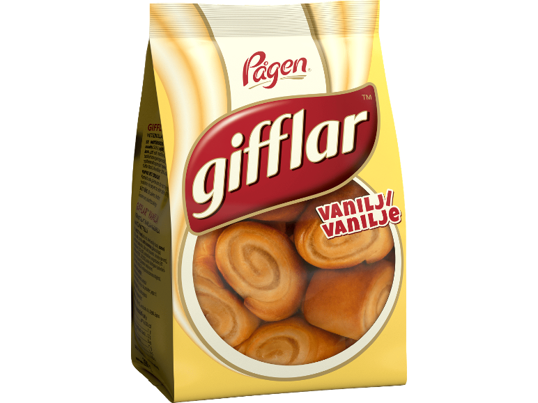Förpackning vaniljbullar med mandelfyllning.