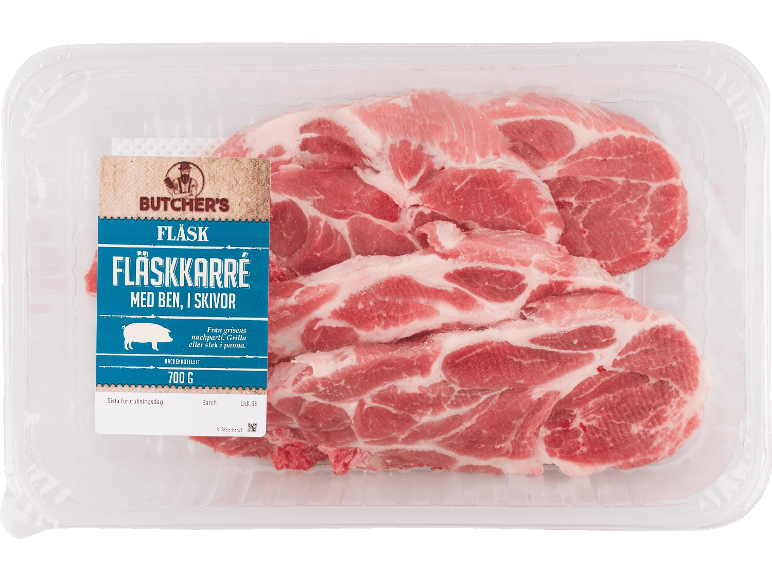Butcher's fläskkarré med ben, i skivor, 700 g förpackning.
