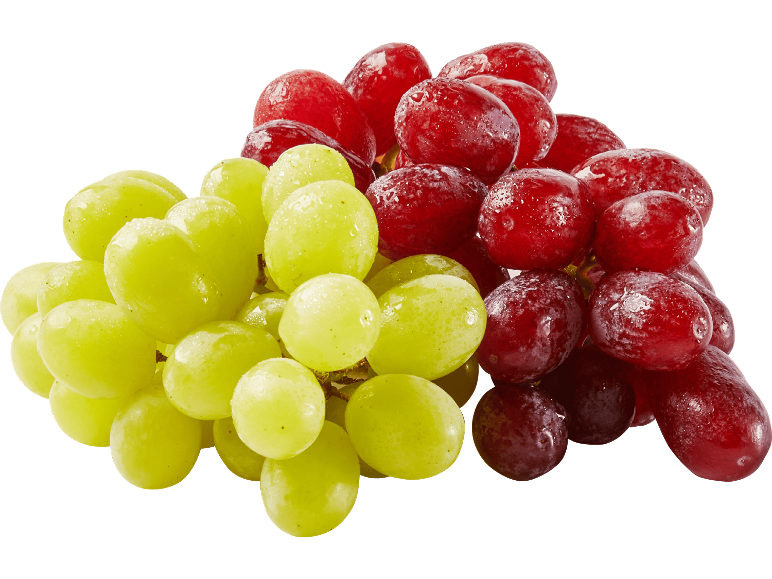 Färska och saftiga gröna och röda vindruvor på en svart bakgrund.