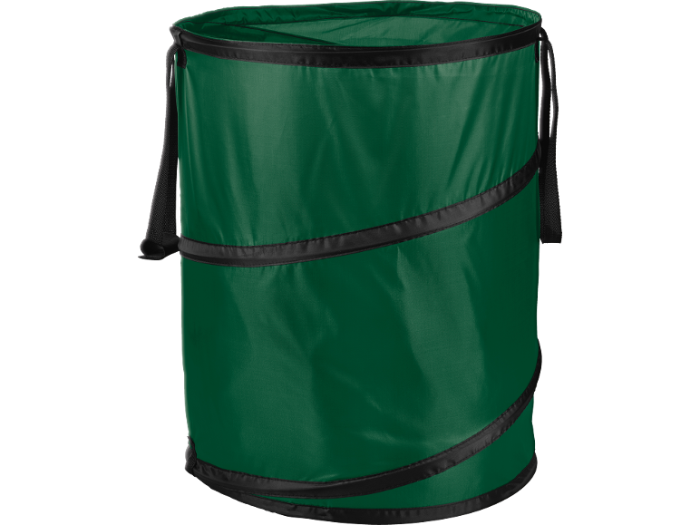 Hopfällbar grön trädgårdsavfallspåse med handtag.
