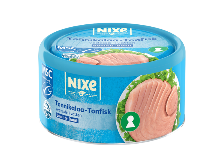 Burk tonfisk i vatten med MSC-certifiering.