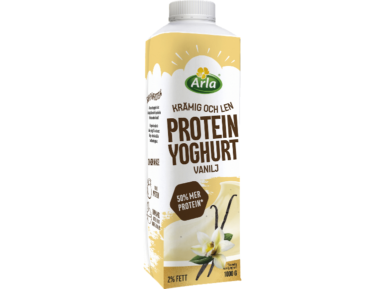 Krämig och len vaniljproteinyoghurt, 50% mer protein, 2% fett, 1000g.