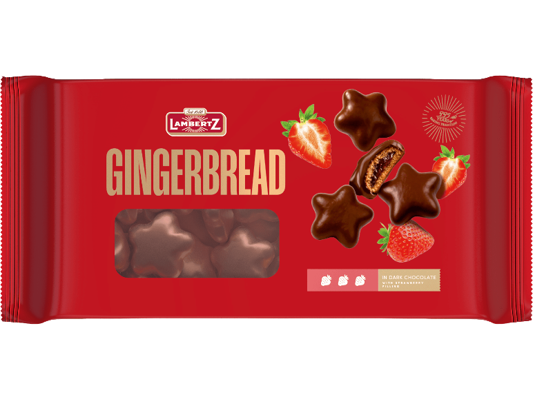 Pepparkakor i mörk choklad med jordgubbsfyllning