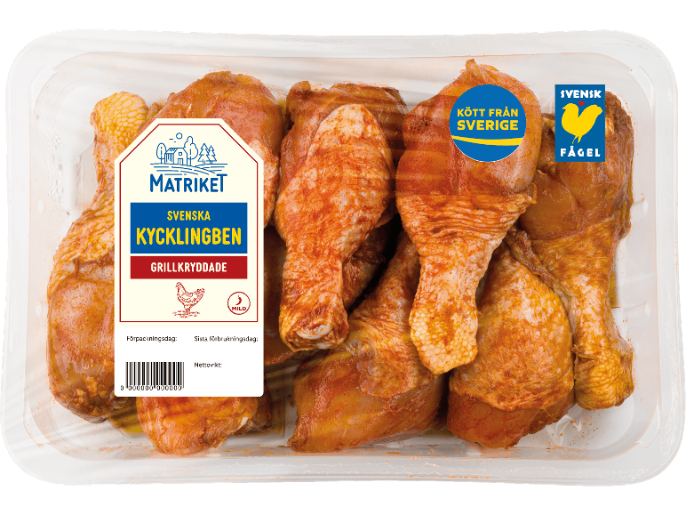 Matriket grillkryddade kycklingben, svenskt kött