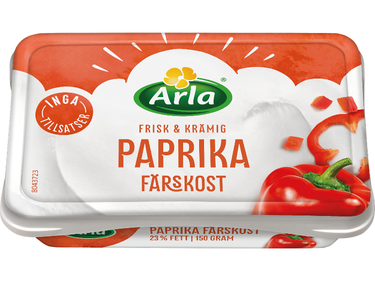 Paprika färskost, 23% fett, 150g, inga tillsatser.