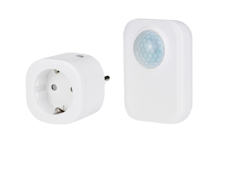 Smart plugg och rörelsesensor för hemmet.
