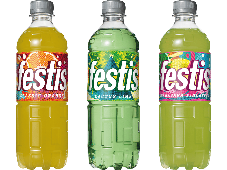 Festis läskedrycker i smakerna Classic Orange, Cactus Lime och Guanabana Pineapple