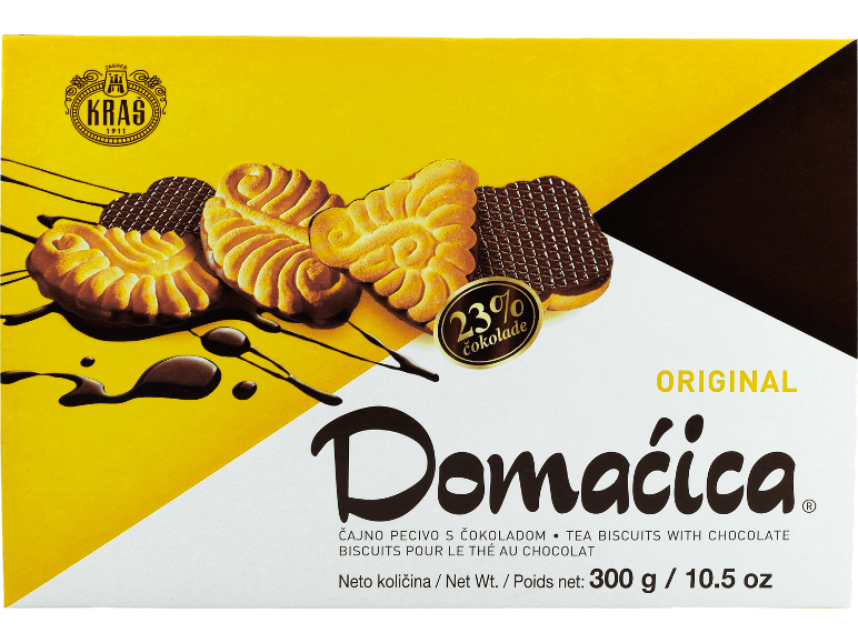 Förpackning med tebiskvier med choklad 300 g