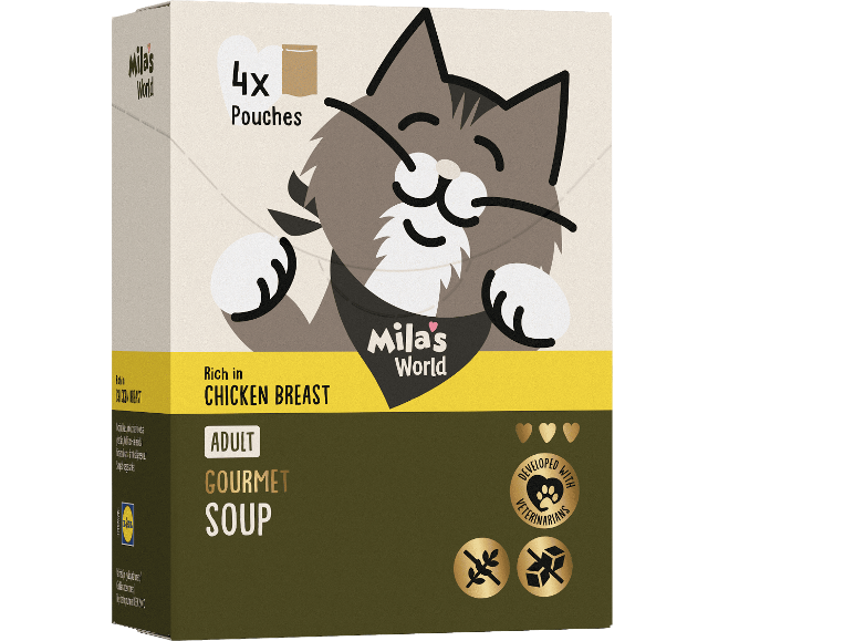 Mila's World soppa för vuxna katter med kycklingbröst, 4x50g.