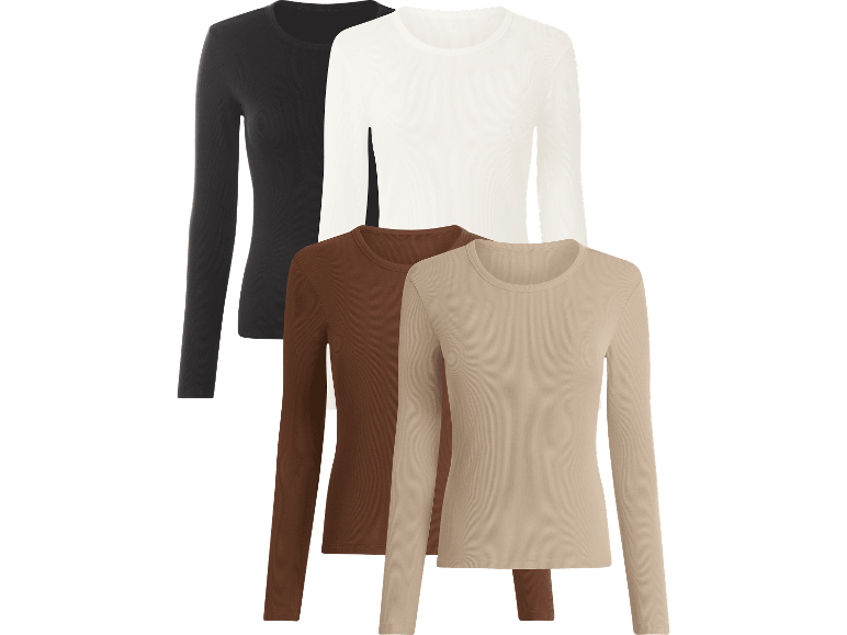 Esmara ribbade långärmade tröjor i svart, vitt, brunt och beige.