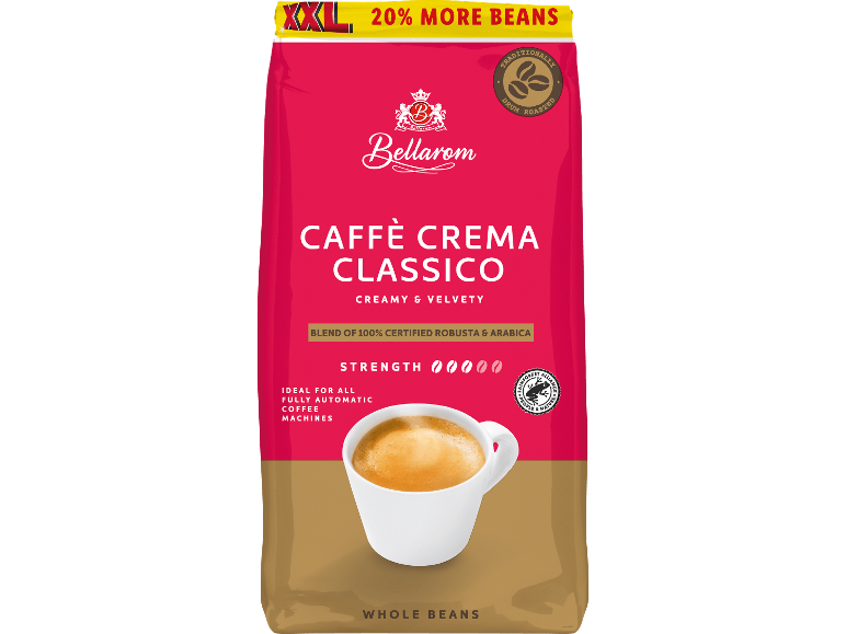 XXL kaffebönspaket med 20% fler bönor, Caffè Crema Classico, krämigt och sammetslent.