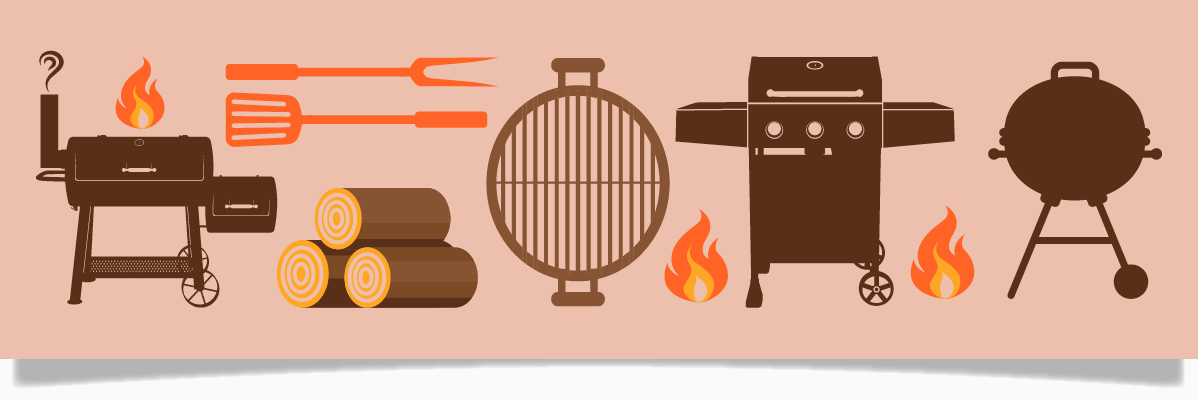 Grillar, tillbehör och ved.