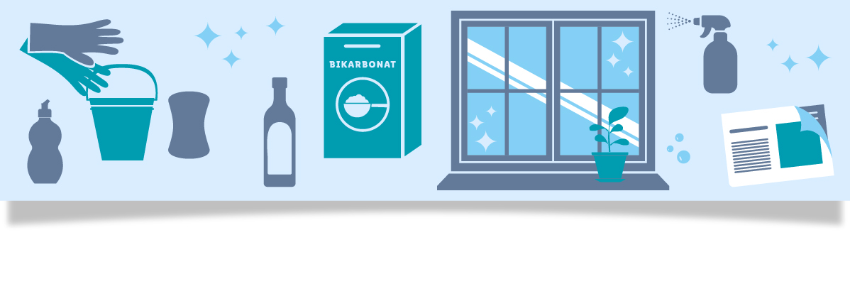 Bikarbonat, rengöringsprodukter och fönsterputsning.