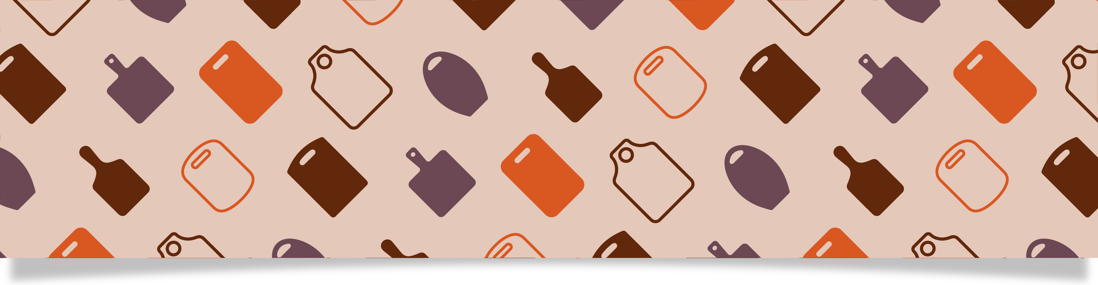 Mönster med skärbrädor i olika former och färger på en ljus bakgrund.