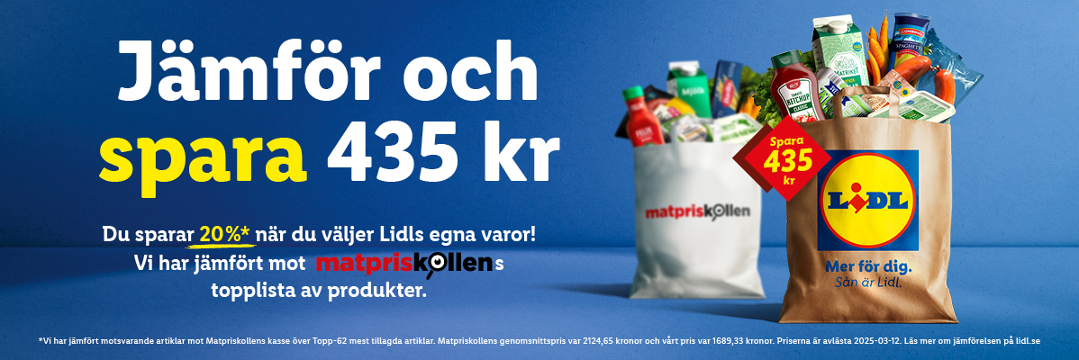 Jämför Lidl & Matpriskollen: spara 435 kr! 20% rabatt på Lidls varor.