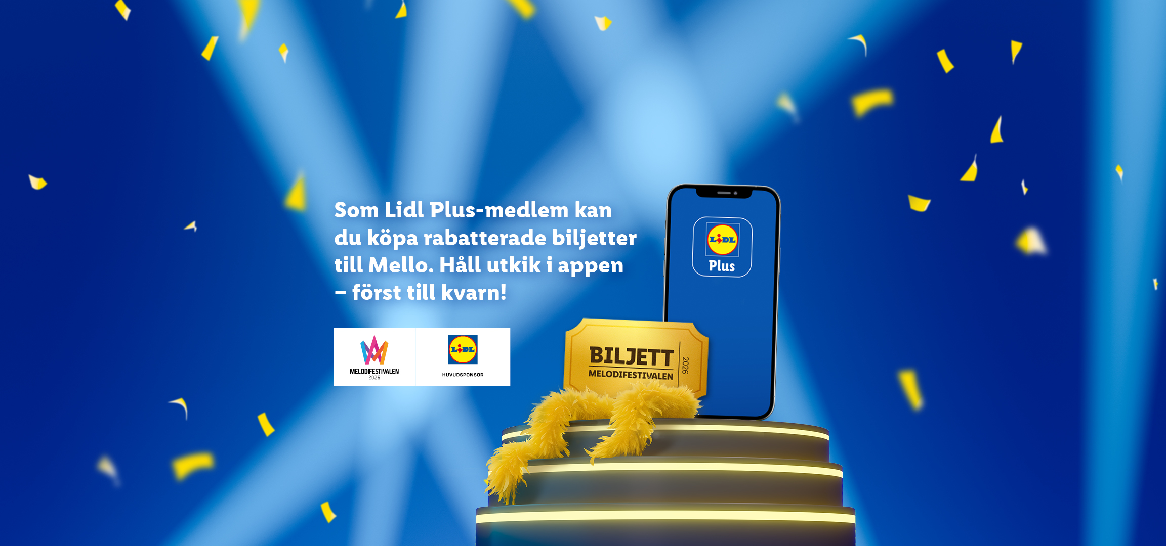 Lidl Plus-medlemmar kan köpa rabatterade biljetter till Melodifestivalen 2026 via appen.