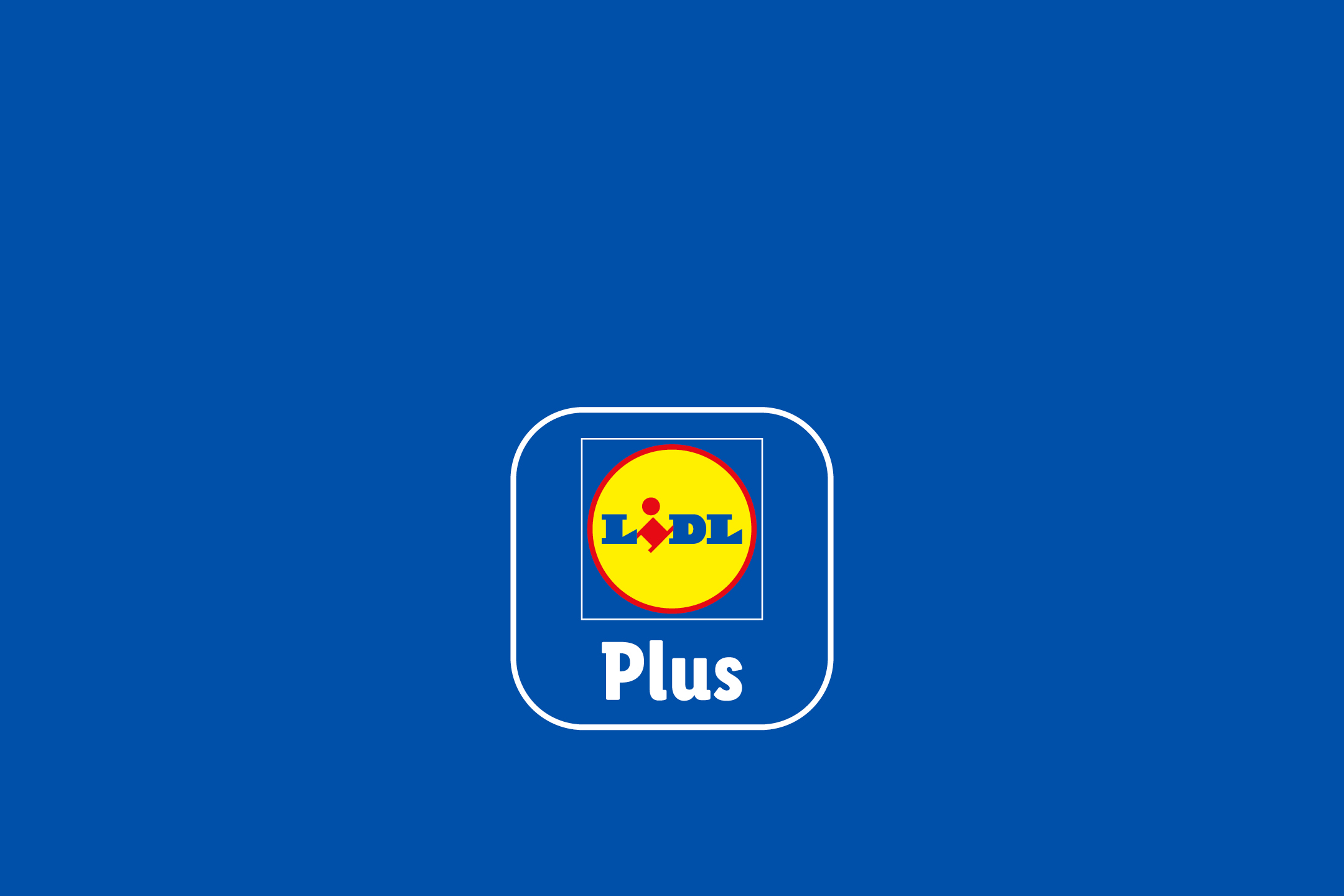 Lidl Plus-appikon och en hand som håller en smartphone bredvid en matkasse med färska grönsaker.