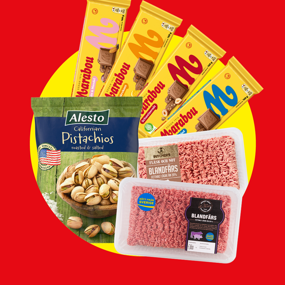 Marabou chokladkakor, Alesto pistagenötter och blandfärs.