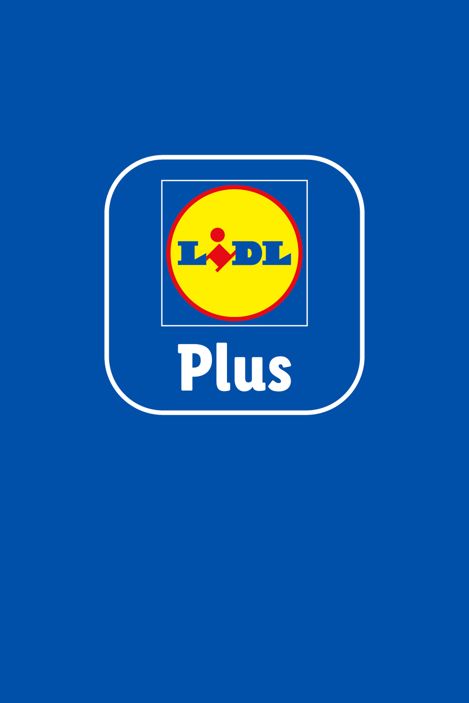 Lidl Plus-logotyp: Lidl-logotypen i en vit fyrkant med rundade hörn, texten 'Plus' under.