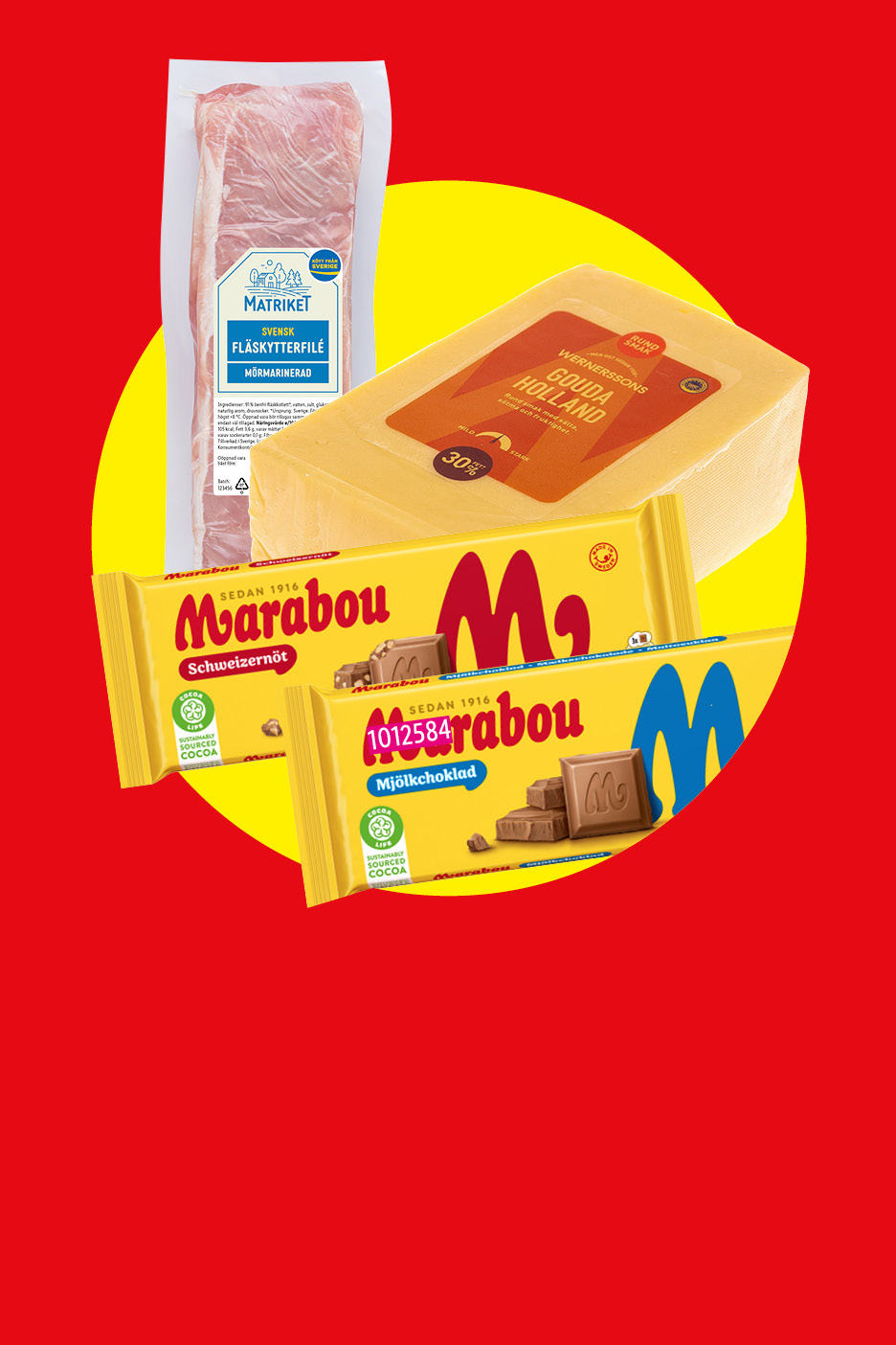 Fläskytterfilé, Goudaost och mjölkchoklad.