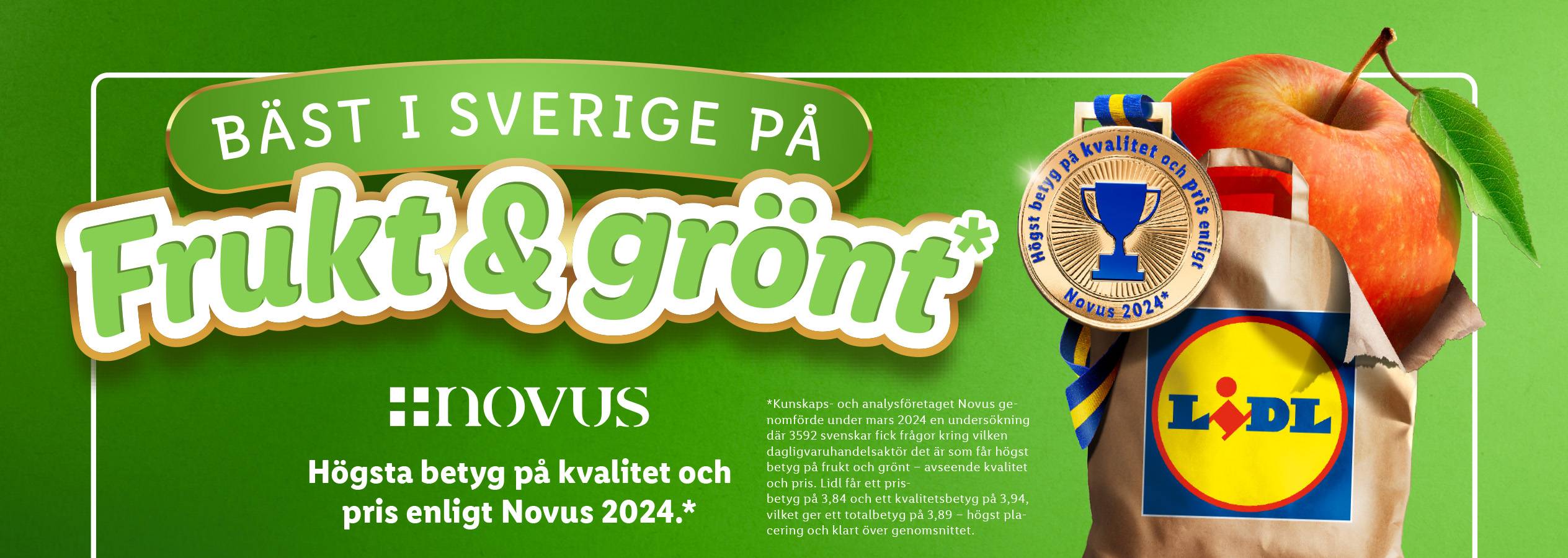 Lidl får högsta betyg för frukt och grönt i Novus 2024-undersökning.