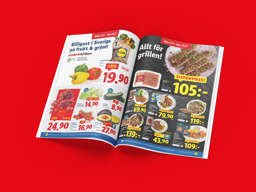 Lidl-reklamblad med erbjudanden på frukt, grönt och grillmat.